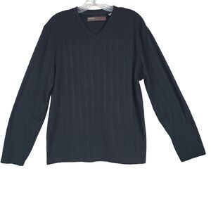 Perry Ellis Sweater V-Neck Pullover Men M Classic Solid Black Long Sleeve